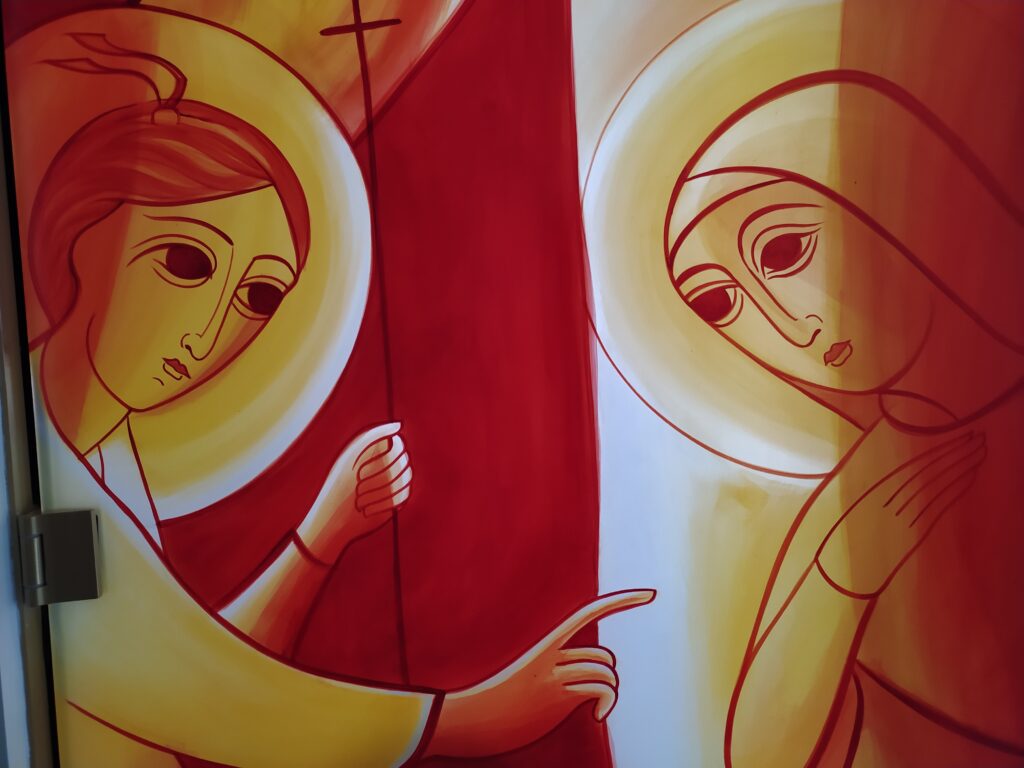 zvěstování panny marie, archanděl gabriel navštívil Pannu Marii, vitráž skleněná, malovaná