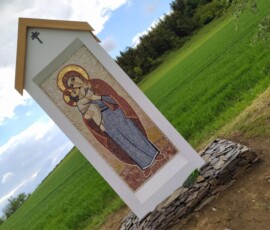 Trpín mozaika v trpíně, mozaika boží muka, bystré u poličky, ikona panny marie, boží muka v krajině